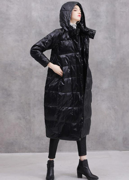 2019 black duck down coat oversize hooded down jacket zippered Fine coats - SooLinen