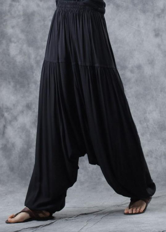 2019 black elastic waist new linen pants loose  Cinched harem pants - SooLinen