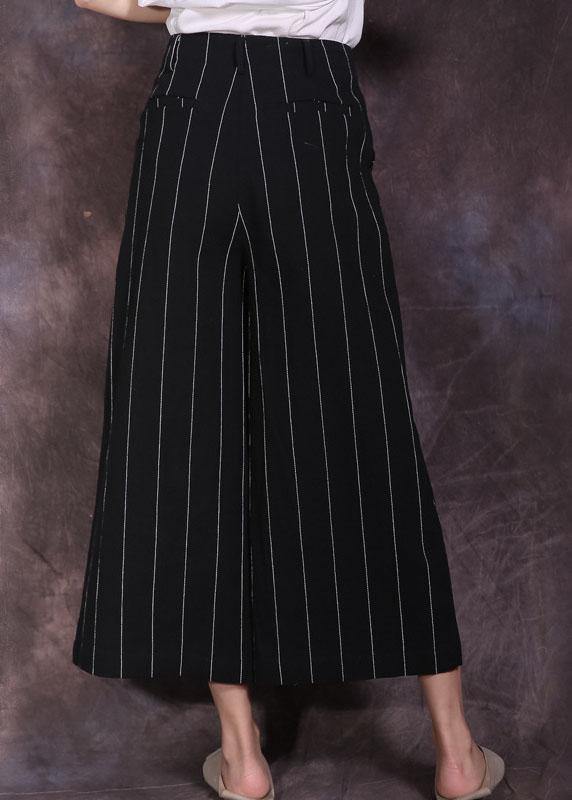 2019 black striped linen pant loose women cuop pants - SooLinen