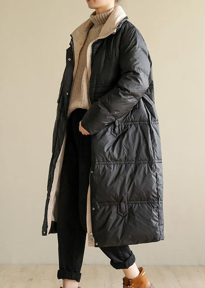 2019 black womens coats oversize snow jackets stand collar patchwork winter outwear - SooLinen