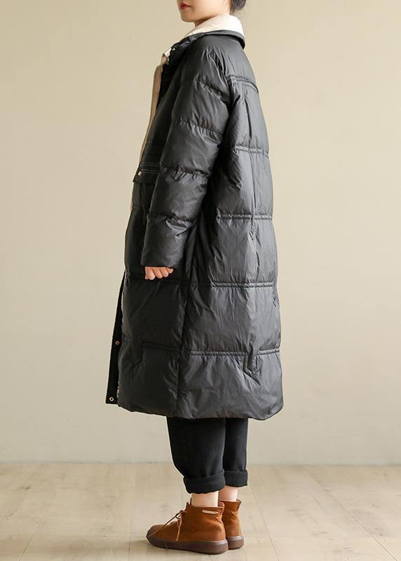 2019 black womens coats oversize snow jackets stand collar patchwork winter outwear - SooLinen