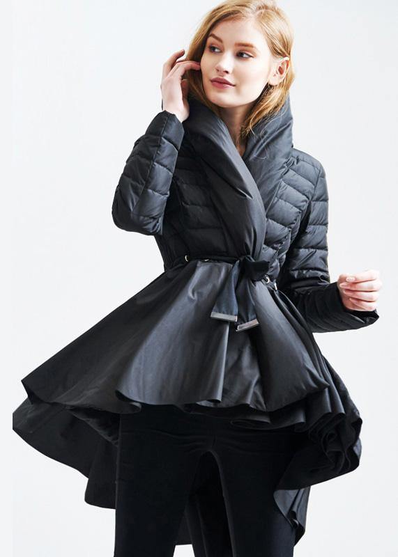 2019 casual snow jackets hooded overcoat black drawstring duck down coat - SooLinen