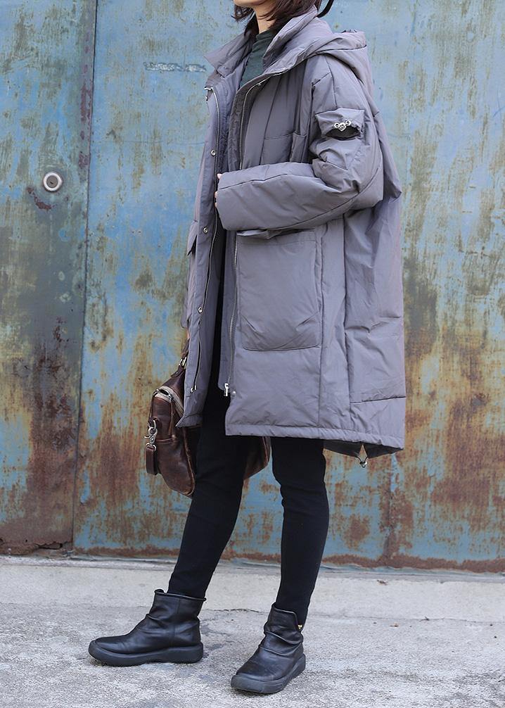 2019 gray casual outfit plus size warm winter coat winter hooded winter outwear - SooLinen