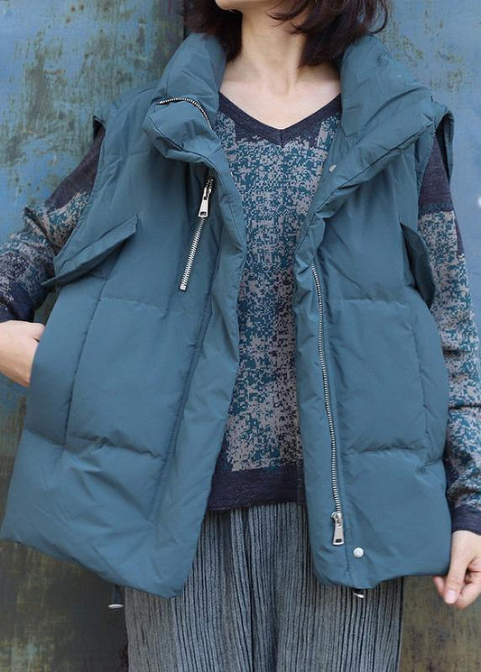 2019 gray green outwear plus size Jackets & Coats sleeveless stand collar winter outwear - SooLinen