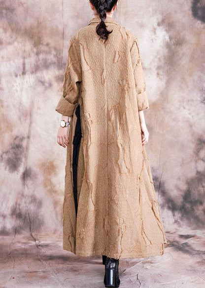 2019 khaki Coat Women plus size clothing fall turn-down collar tie waist Coats - SooLinen