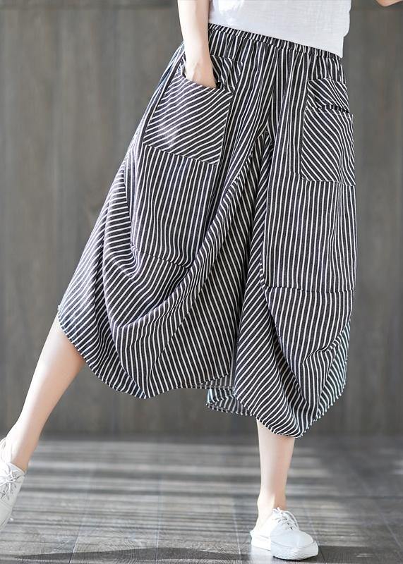 2019 new cotton linen literary striped skirt casual irregular thin section natural waist - SooLinen