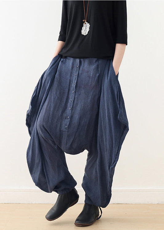 Schwarze Oversize-Hose mit weitem Bein aus Baumwolle und Leinen für Damen im Originaldesign von 2019