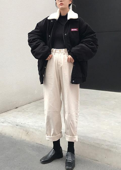 2019 oversize snow jackets winter overcoat black Peter pan Collar women parka - SooLinen