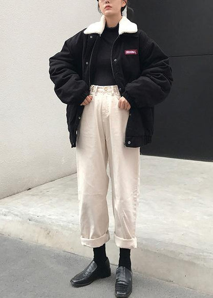 2019 oversize snow jackets winter overcoat black Peter pan Collar women parka - SooLinen