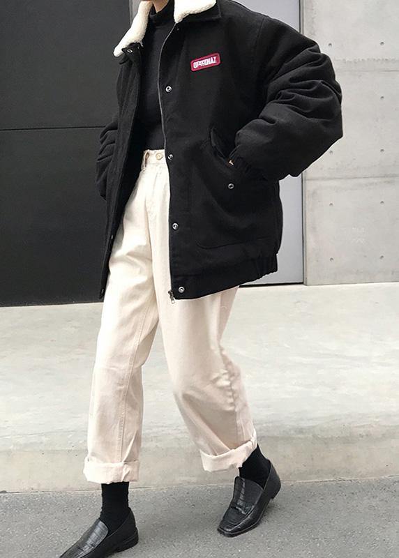 2019 oversize snow jackets winter overcoat black Peter pan Collar women parka - SooLinen