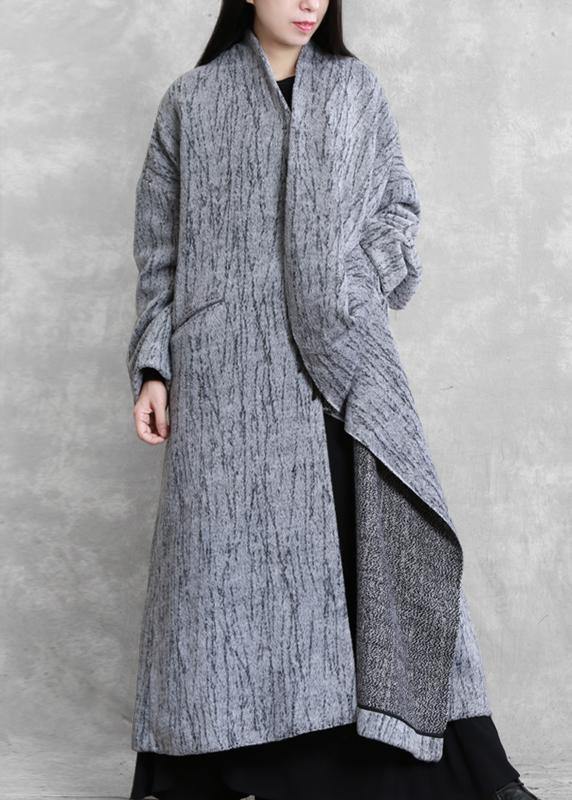 2019 oversized long coat women gray asymmetric pockets Woolen Coats Women - SooLinen