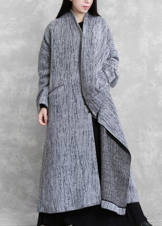 2019 oversized long coat women gray asymmetric pockets Woolen Coats Women - SooLinen