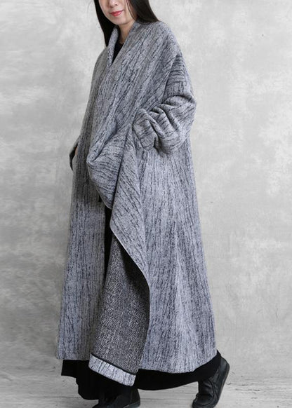 2019 oversized long coat women gray asymmetric pockets Woolen Coats Women - SooLinen
