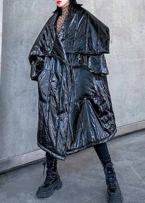 2019 plus size down jacket winter outwear black big lapel collar overcoat - SooLinen