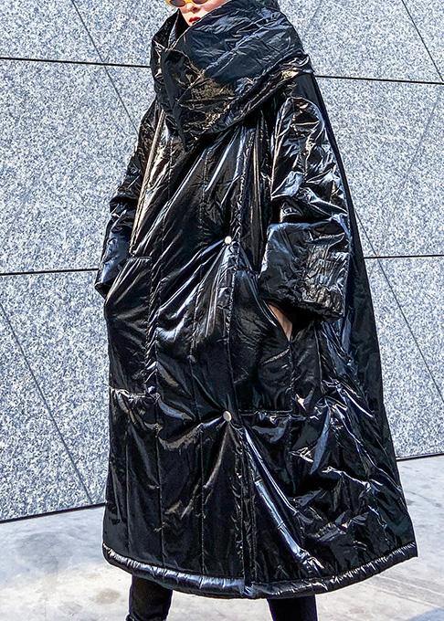 2019 plus size down jacket winter outwear black big lapel collar overcoat - SooLinen