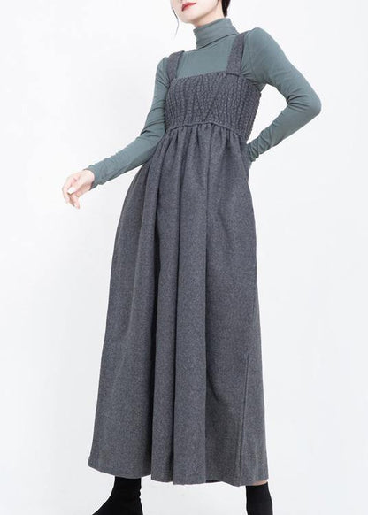 2019 sleeveless women Cinched jumpsuit gray pants casual fashion wide leg pants - SooLinen