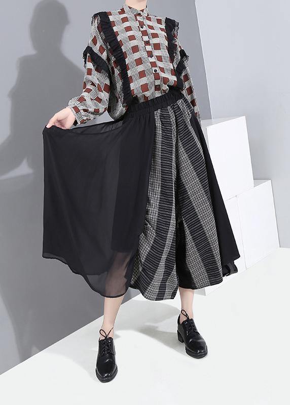 2019 stylish women patchwork casual pants asymmetric wide leg pants - SooLinen