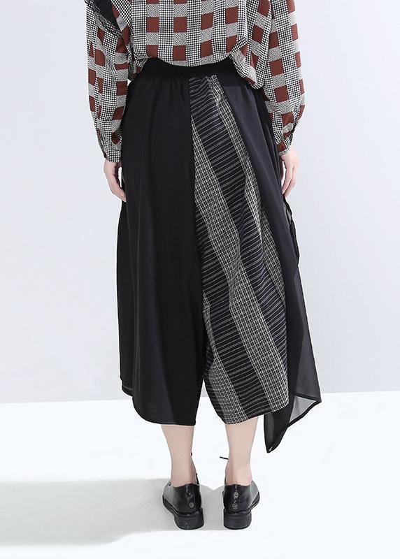 2019 stylish women patchwork casual pants asymmetric wide leg pants - SooLinen