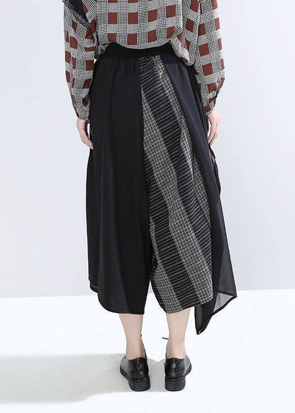 2019 stylish women patchwork casual pants asymmetric wide leg pants - SooLinen