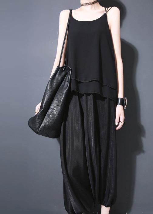 2019 summer new black silk crop pants loose women lantern pants - SooLinen