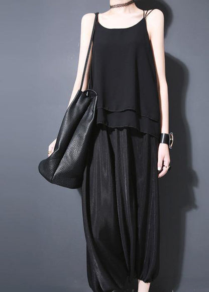 2019 summer new black silk crop pants loose women lantern pants - SooLinen