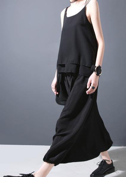 2019 summer new black silk crop pants loose women lantern pants - SooLinen