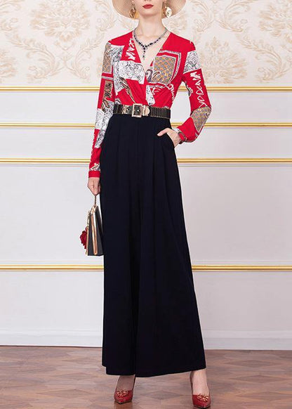 2019 vintage prints patchwork wild leg pants women  jumpsuit pant - SooLinen