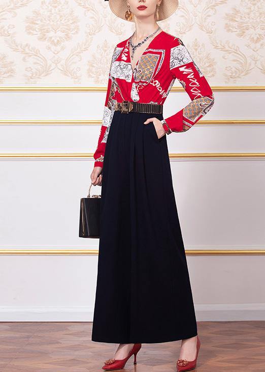 2019 vintage prints patchwork wild leg pants women  jumpsuit pant - SooLinen