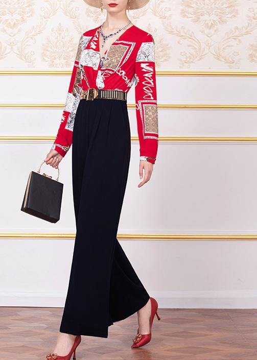 2019 vintage prints patchwork wild leg pants women  jumpsuit pant - SooLinen