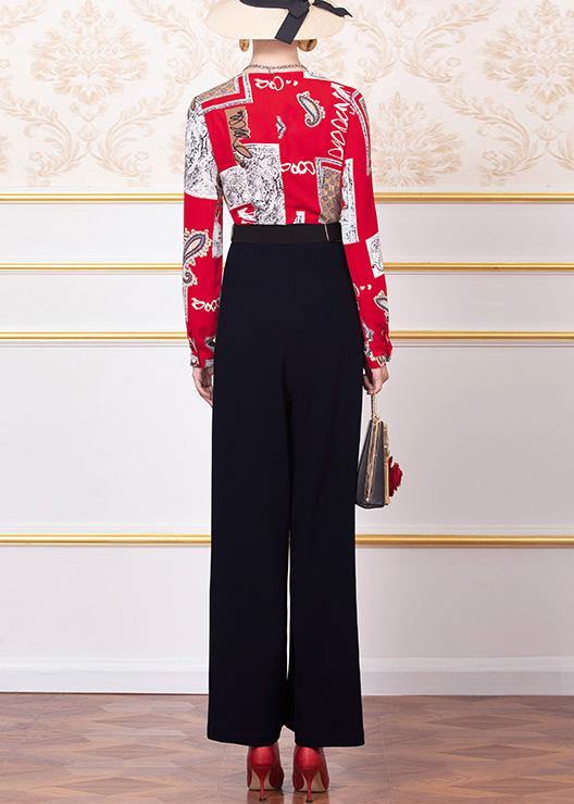 2019 vintage prints patchwork wild leg pants women  jumpsuit pant - SooLinen