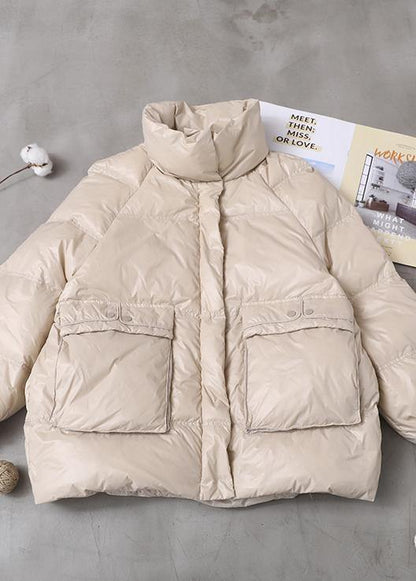 2019 white goose Down coat plus size clothing snow jackets two pockets stand collar coats - SooLinen