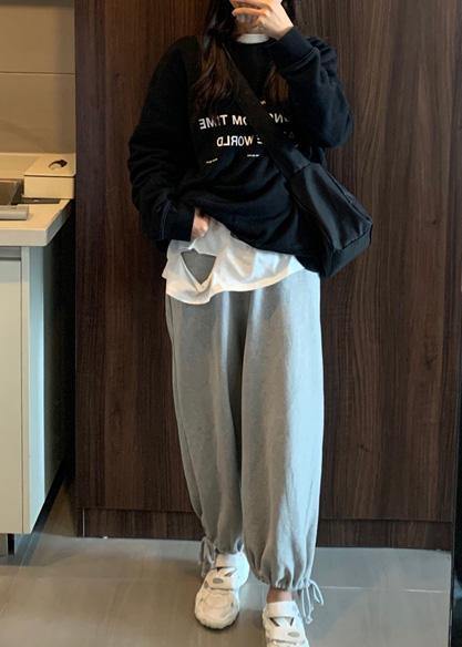 2019 winter casual beam gray pants plus size elastic waist harem pants - SooLinen