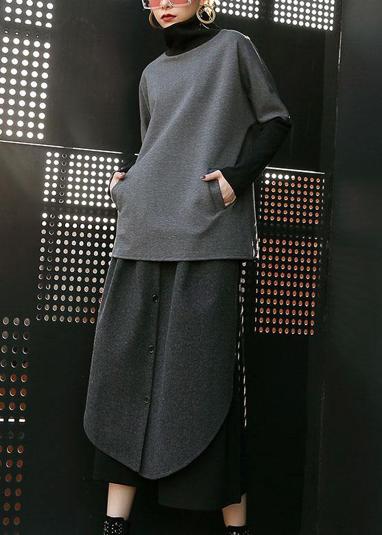 2019 women woolen blended high waist pants loose casual patchwork pants skirt - SooLinen