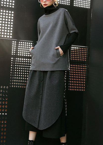 2019 women woolen blended high waist pants loose casual patchwork pants skirt - SooLinen