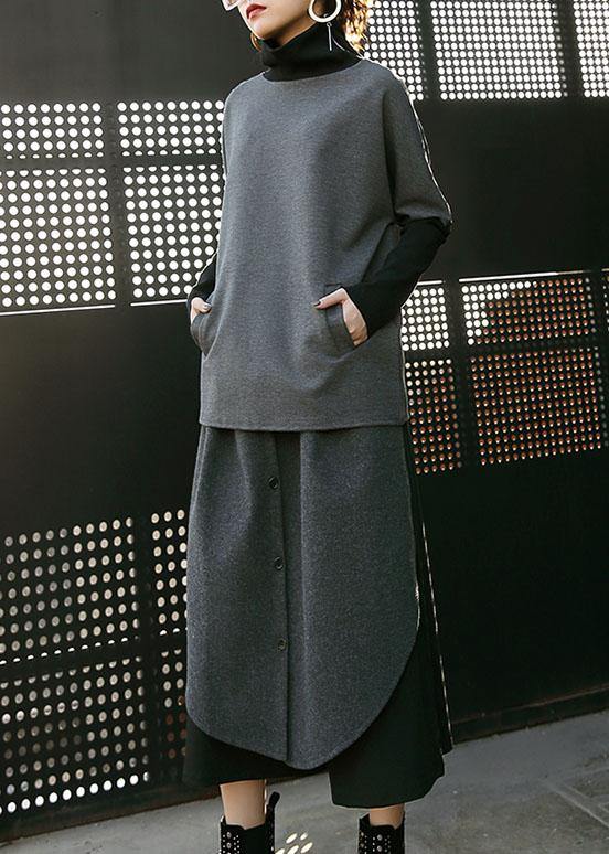 2019 women woolen blended high waist pants loose casual patchwork pants skirt - SooLinen