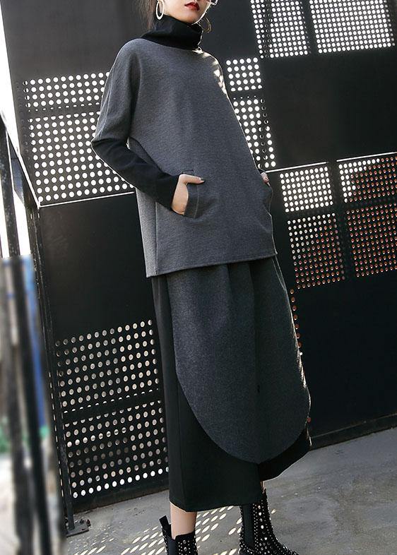 2019 women woolen blended high waist pants loose casual patchwork pants skirt - SooLinen