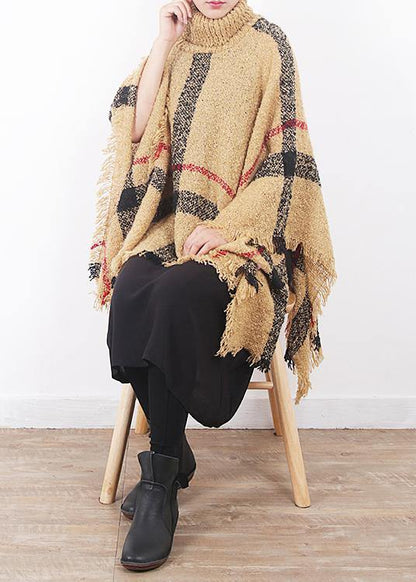 2019 yellow original cloak shawl plaid high neck oversize sweater - SooLinen