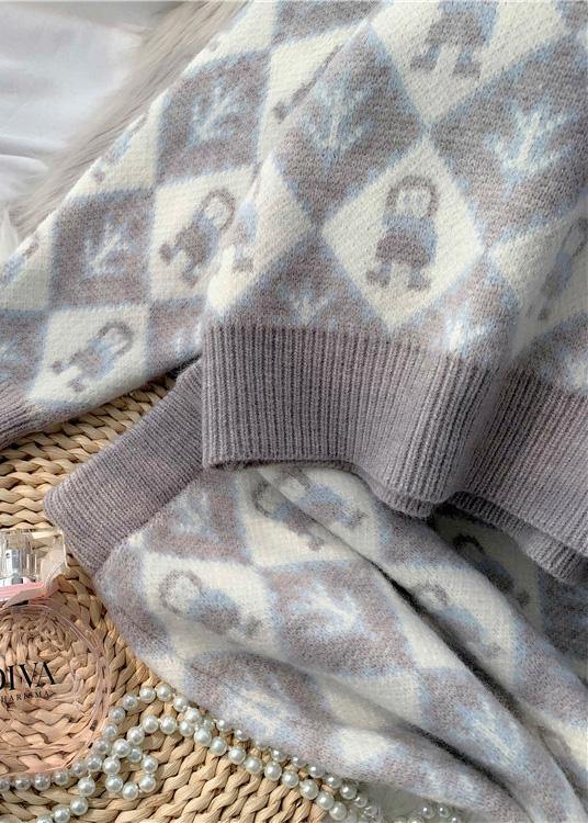 2021 autumn and winter new fashion temperament cartoon pattern sweater set round neck sweater half skirt two-piece set - SooLinen