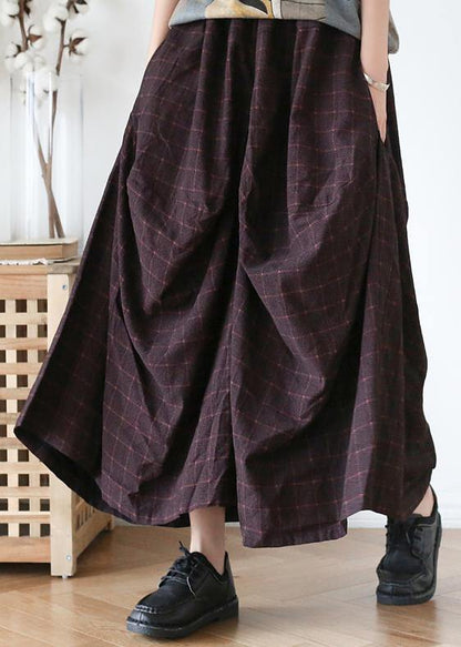 20212021 Fall new style retro mid-length loose black plaid A-line irregular wide-leg pants - SooLinen