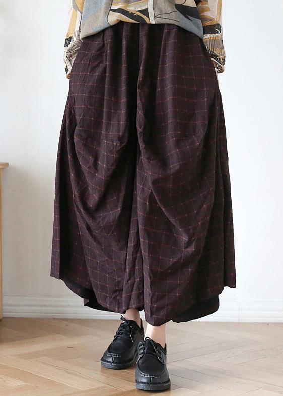 20212021 Fall new style retro mid-length loose black plaid A-line irregular wide-leg pants - SooLinen