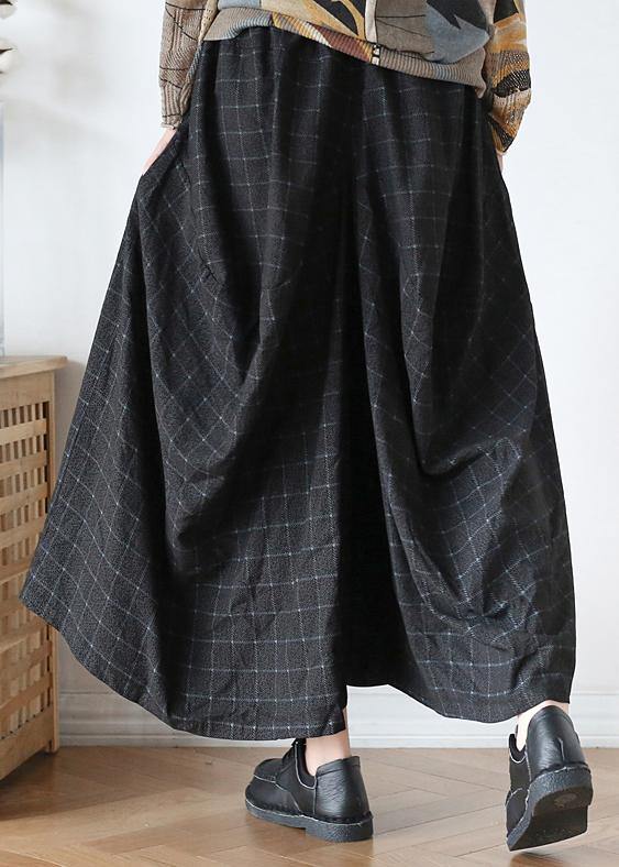 20212021 Fall new style retro mid-length loose black plaid A-line irregular wide-leg pants - SooLinen