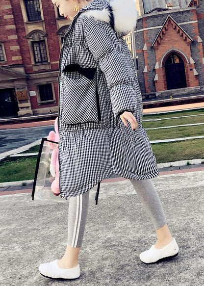 2021 black plaid down jacket woman plus size clothing parka hooded The rabbit wool Elegant coats - SooLinen