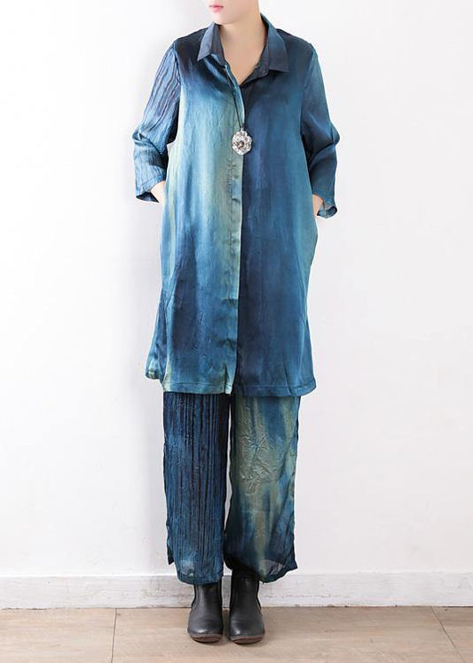 2021 new original literary loose lapel shirt + wide leg pants two-piece suit - SooLinen