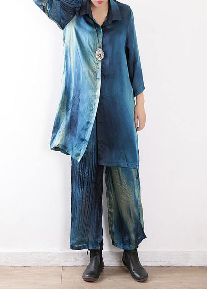 2021 new original literary loose lapel shirt + wide leg pants two-piece suit - SooLinen