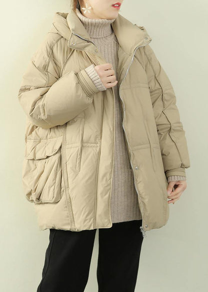 2021 oversize warm winter coat winter stand collar coats beige hooded winter outwear - SooLinen