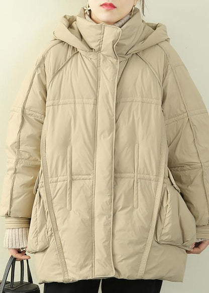 2021 oversize warm winter coat winter stand collar coats beige hooded winter outwear - SooLinen