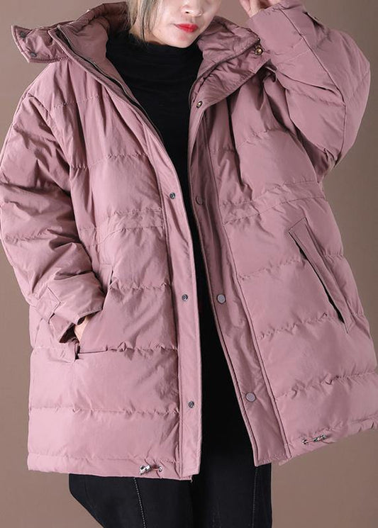 2021 pink down coat winter plus size snow jackets hooded pockets women overcoat - SooLinen
