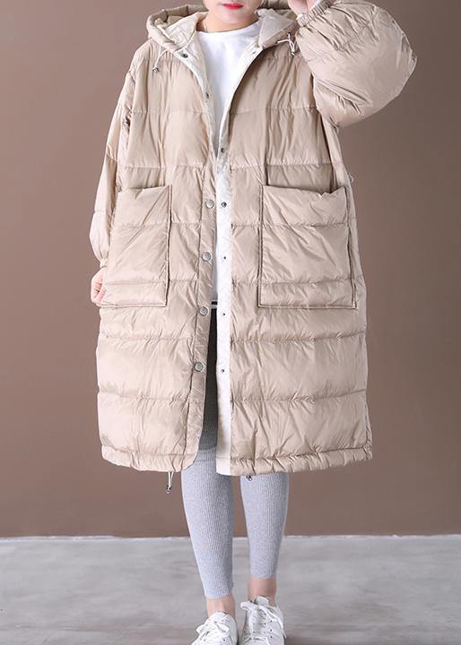 2021 plus size clothing snow jackets coats khaki hooded pockets goose Down coat - SooLinen