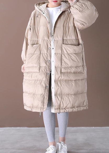2021 plus size clothing snow jackets coats khaki hooded pockets goose Down coat - SooLinen