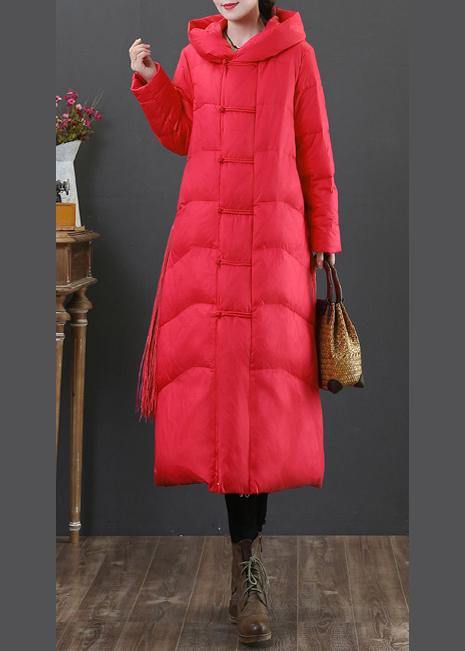 2021 red down jacket woman plus size down jacket hooded zippered fine overcoat - SooLinen